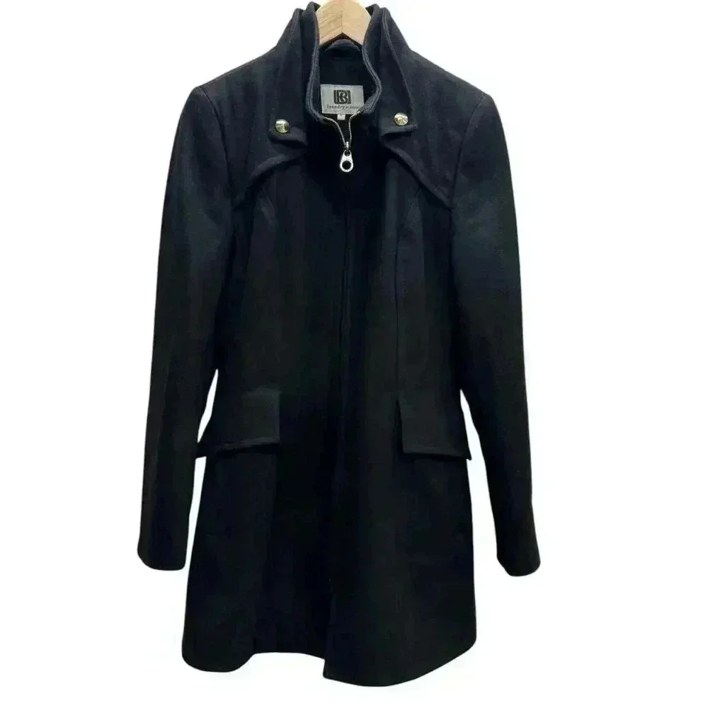 Laundry By Design Wool Front Zip Fit-and-Flare Black Peacoat Gold Hardware Sz S - Picture 6 of 14